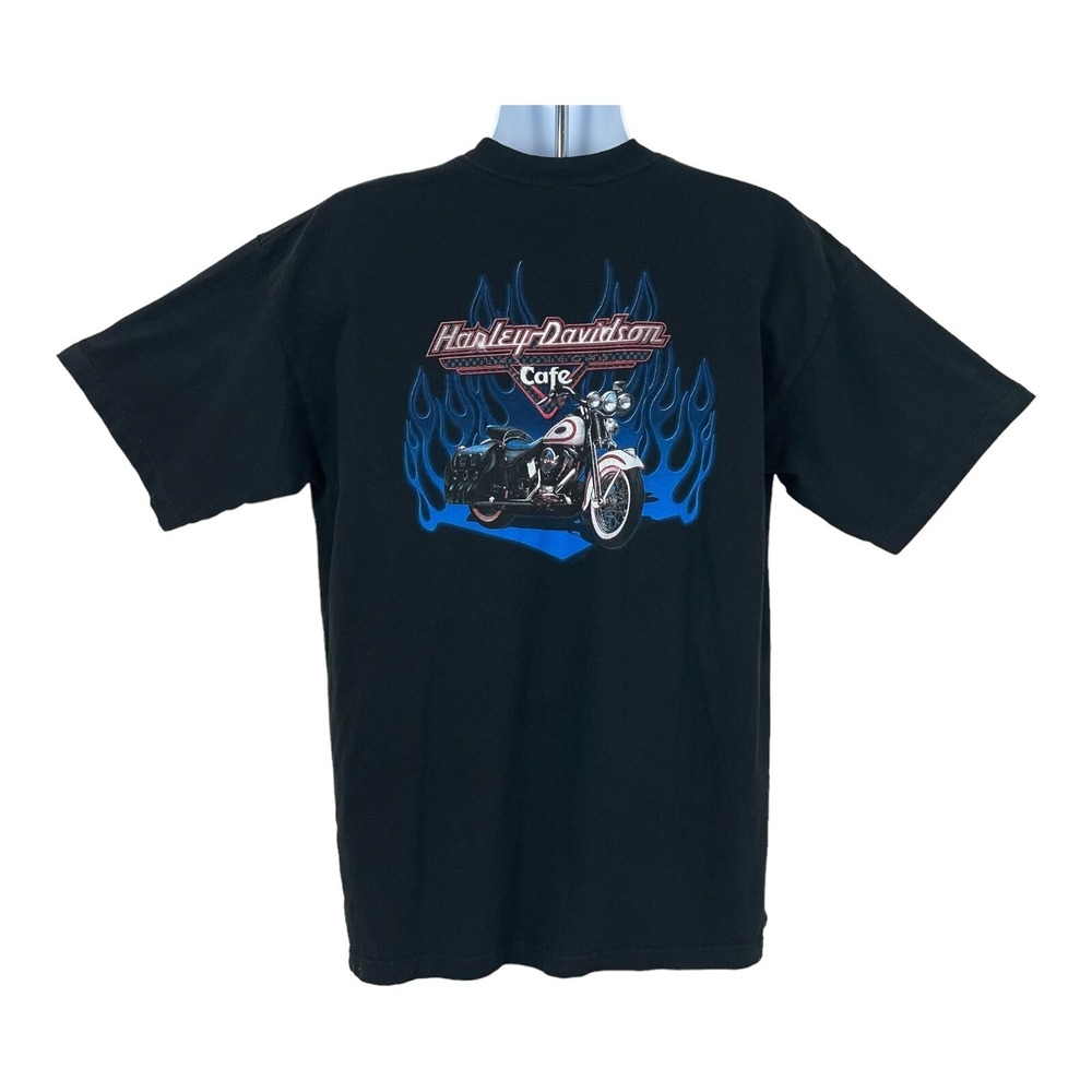 Harley Davidson Café Las Vegas Mens XL Black Short Sleeve Double Graphic Pocket